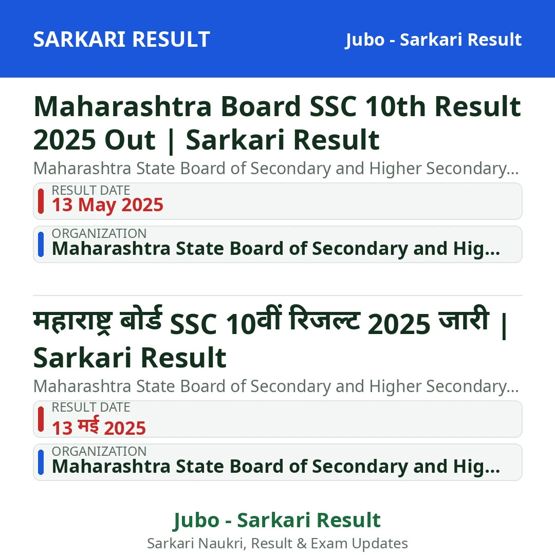 Maharashtra Board SSC 10th Result 2025 Out | Sarkari Result