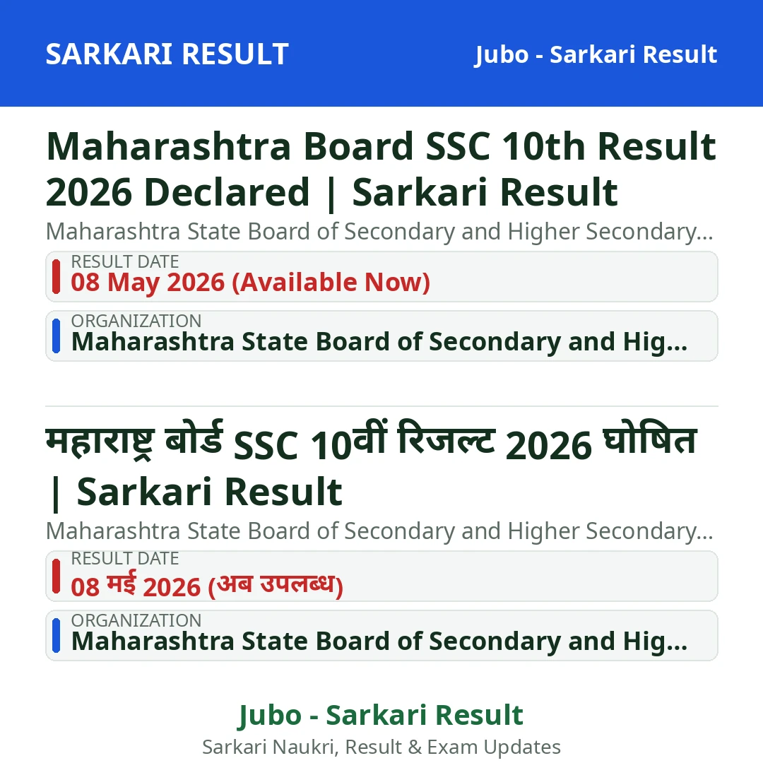 Maharashtra Board SSC 10th Result 2026 Declared | Sarkari Result