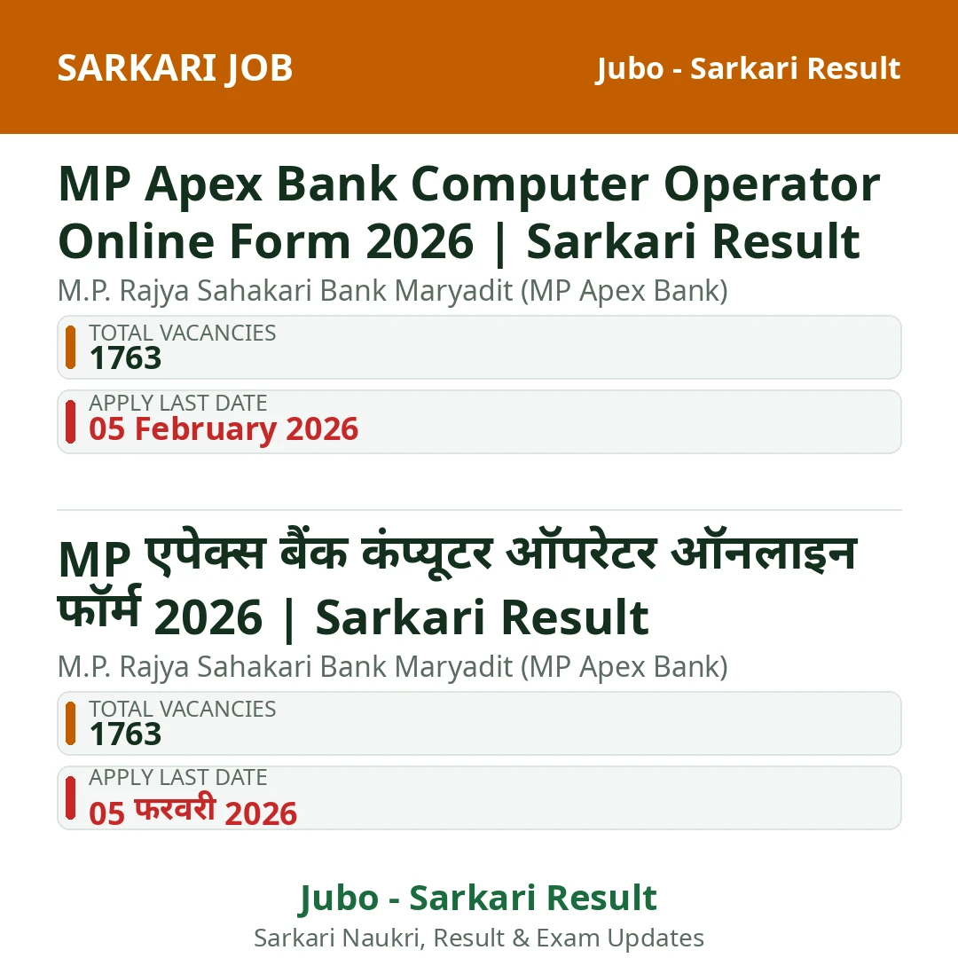 MP Apex Bank Computer Operator Online Form 2026 | Sarkari Result