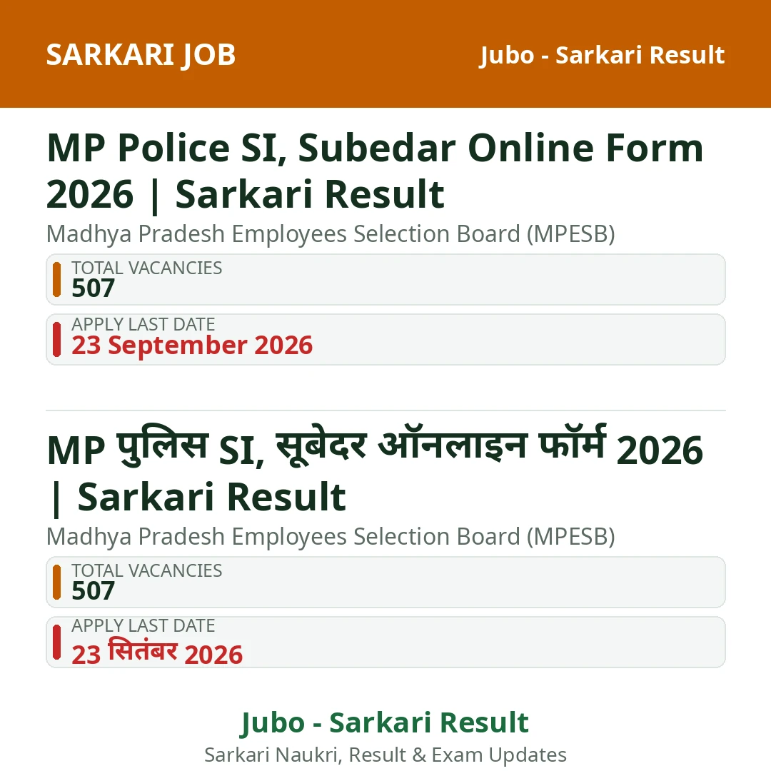 MP Police SI, Subedar Online Form 2026 | Sarkari Result