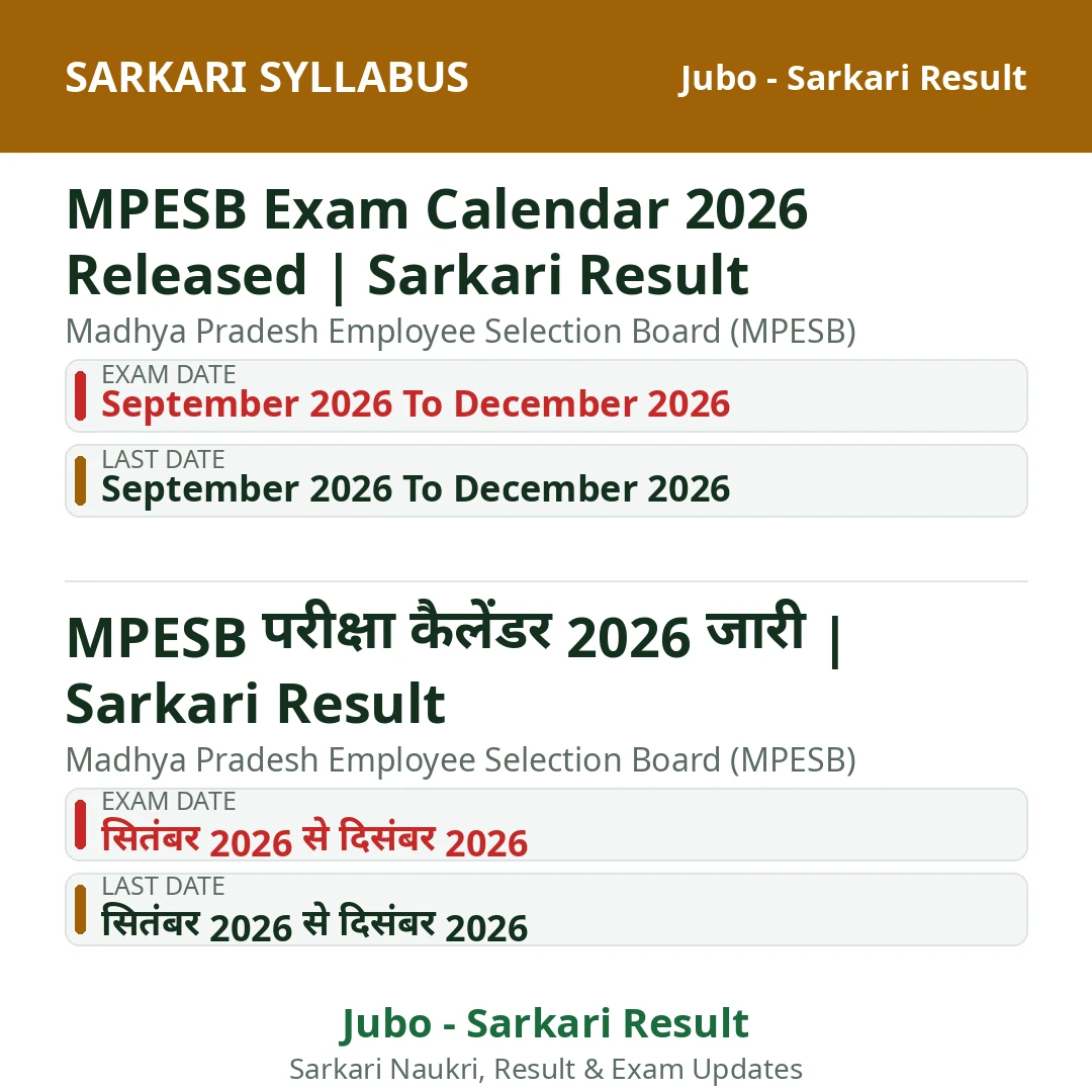 MPESB Exam Calendar 2026 Released | Sarkari Result