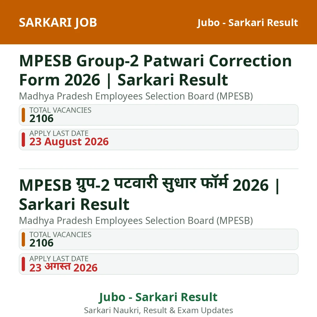 MPESB Group-2 Patwari Correction Form 2026 | Sarkari Result