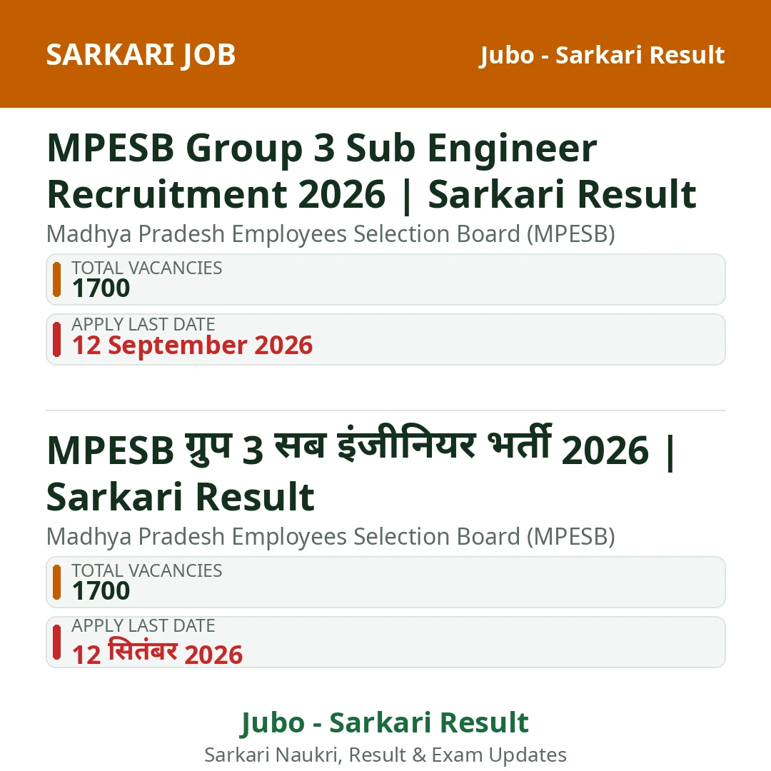 MPESB Group 3 Sub Engineer Recruitment 2026 | Sarkari Result