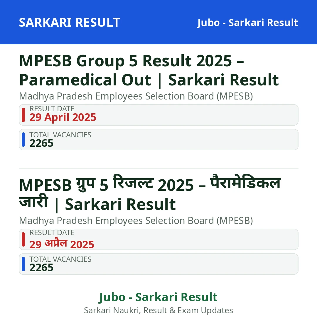 MPESB Group 5 Result 2025 – Paramedical Out | Sarkari Result