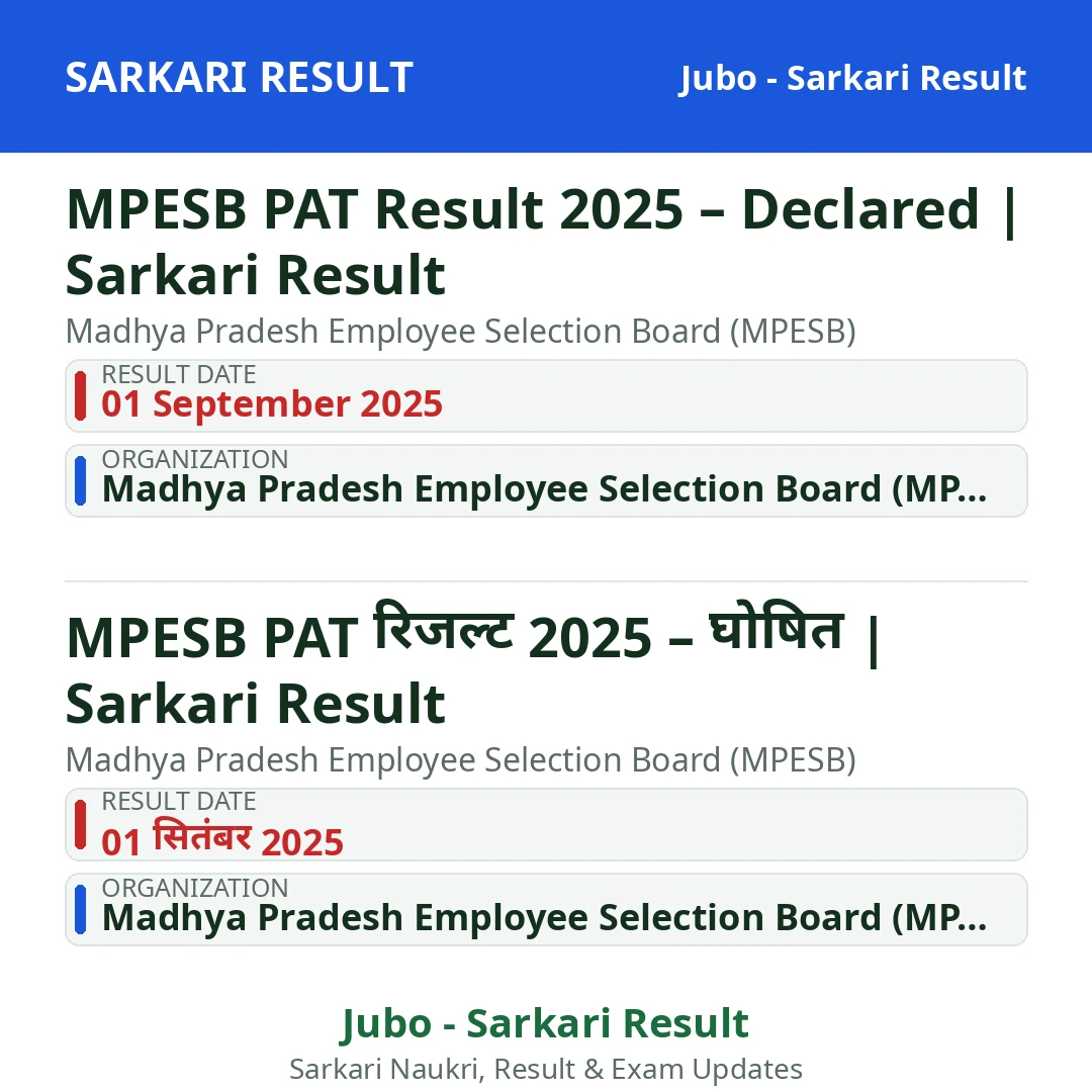 MPESB PAT Result 2025 – Declared | Sarkari Result