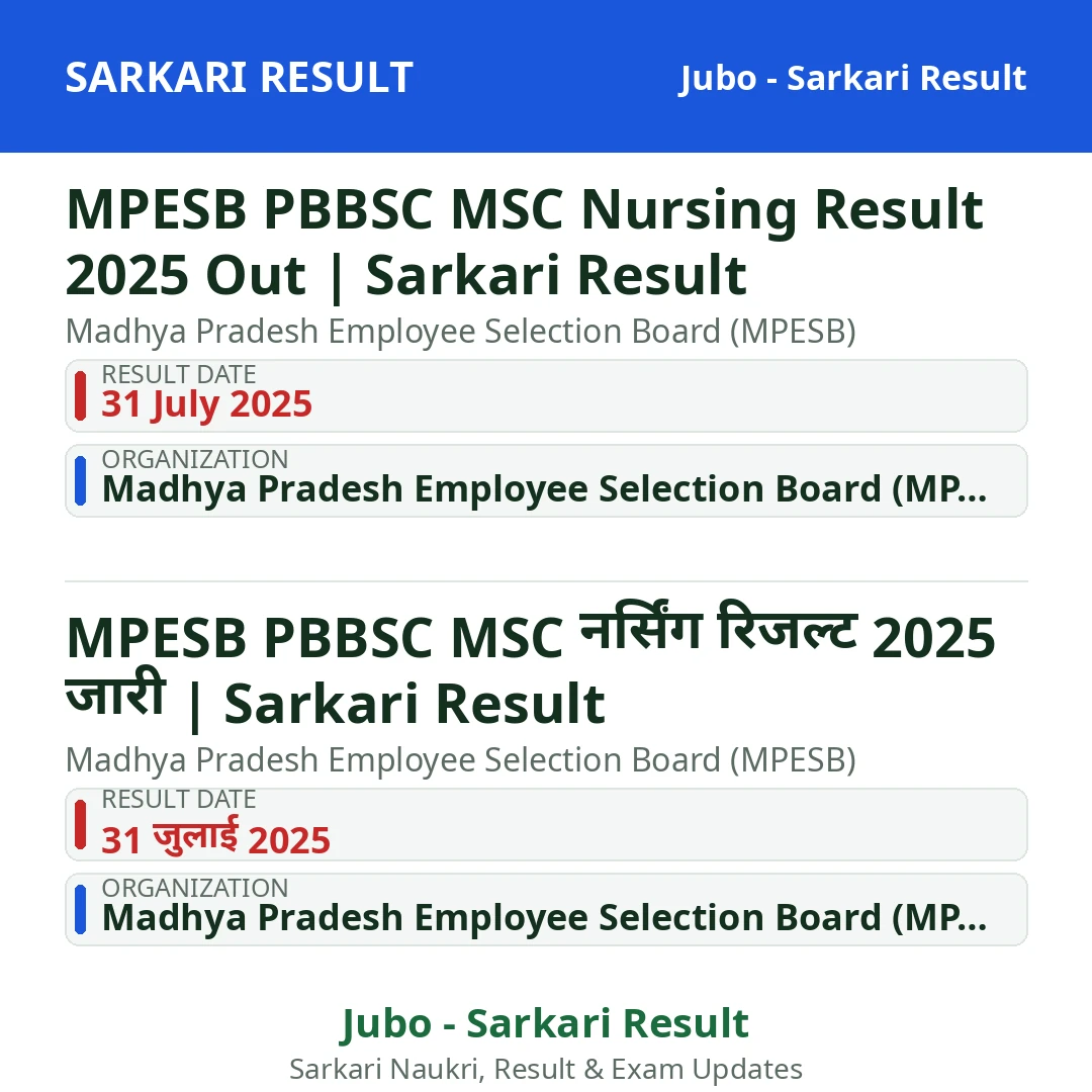 MPESB PBBSC MSC Nursing Result 2025 Out | Sarkari Result