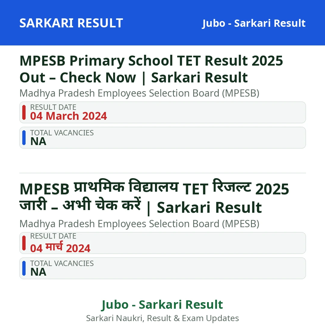 MPESB Primary School TET Result 2025 Out – Check Now | Sarkari Result