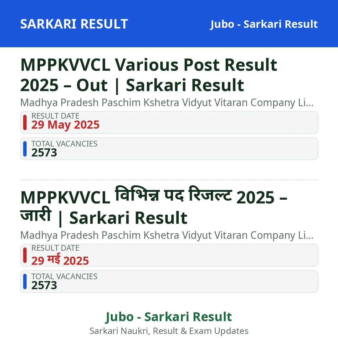 MPPKVVCL Various Post Result 2025 – Out | Sarkari Result
