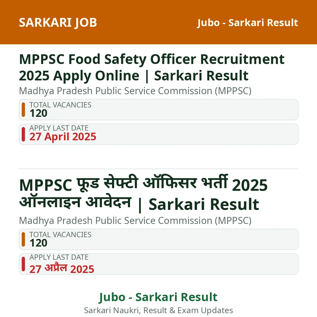 MPPSC Food Safety Officer Recruitment 2025 Apply Online | Sarkari Result