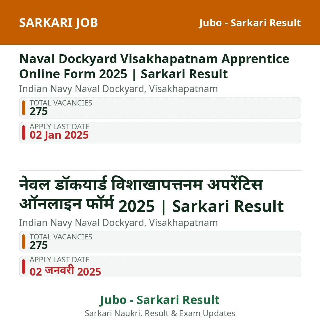 Naval Dockyard Visakhapatnam Apprentice Online Form 2025 | Sarkari Result