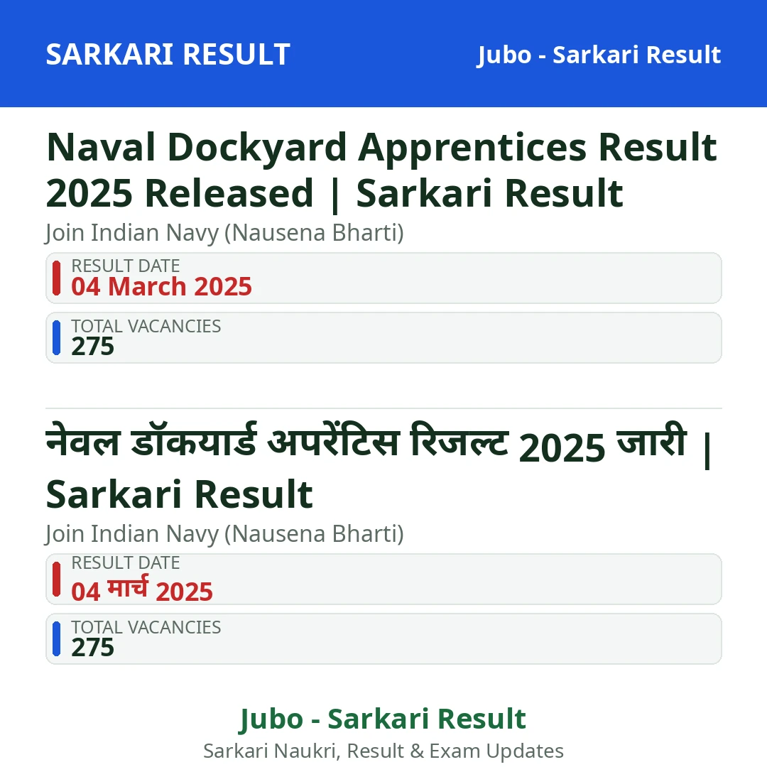 Naval Dockyard Apprentices Result 2025 Released | Sarkari Result