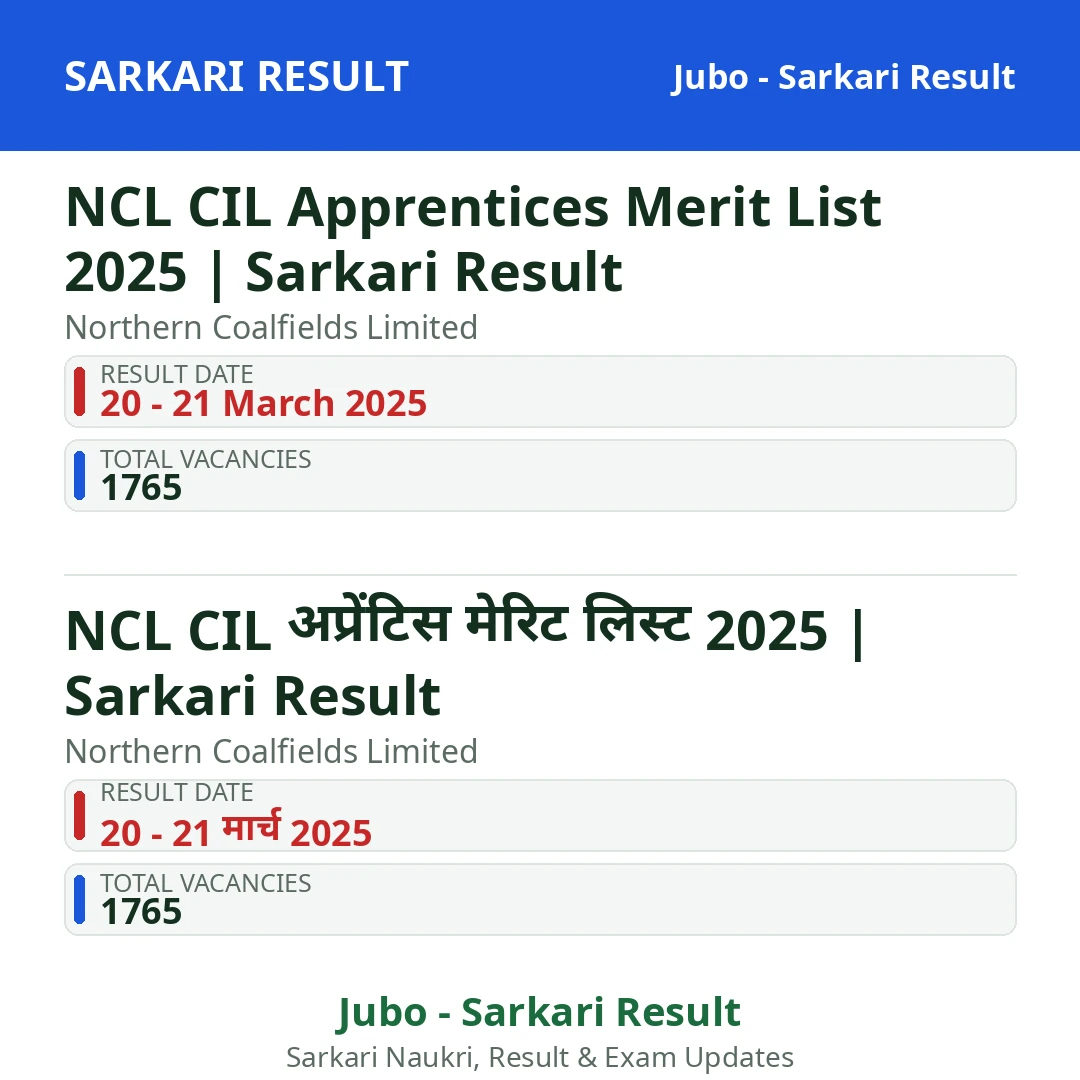 NCL CIL Apprentices Merit List 2025 | Sarkari Result
