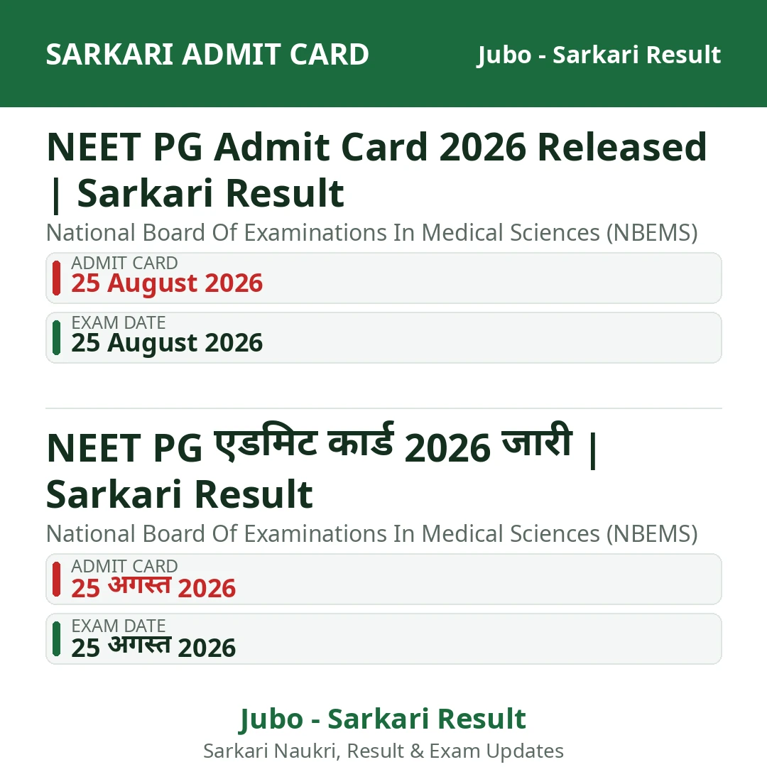 NEET PG Admit Card 2026 Released | Sarkari Result