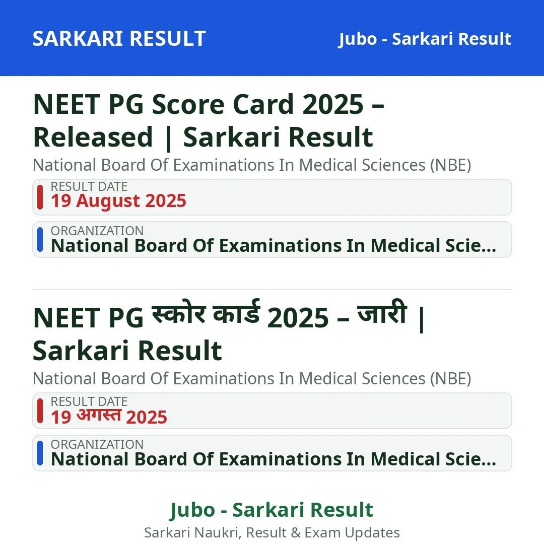 NEET PG Score Card 2025 – Released | Sarkari Result