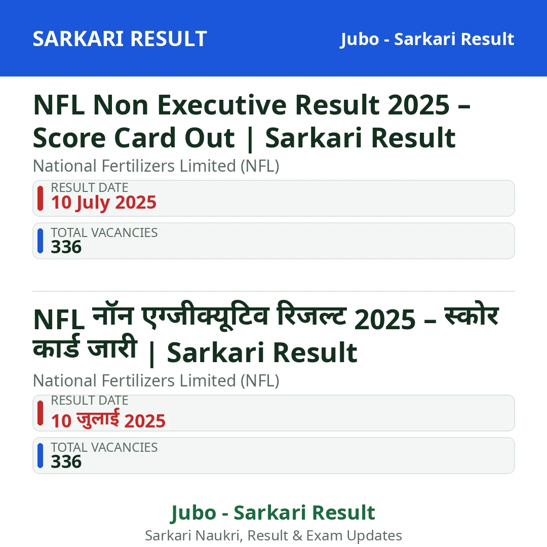 NFL Non Executive Result 2025 – Score Card Out | Sarkari Result