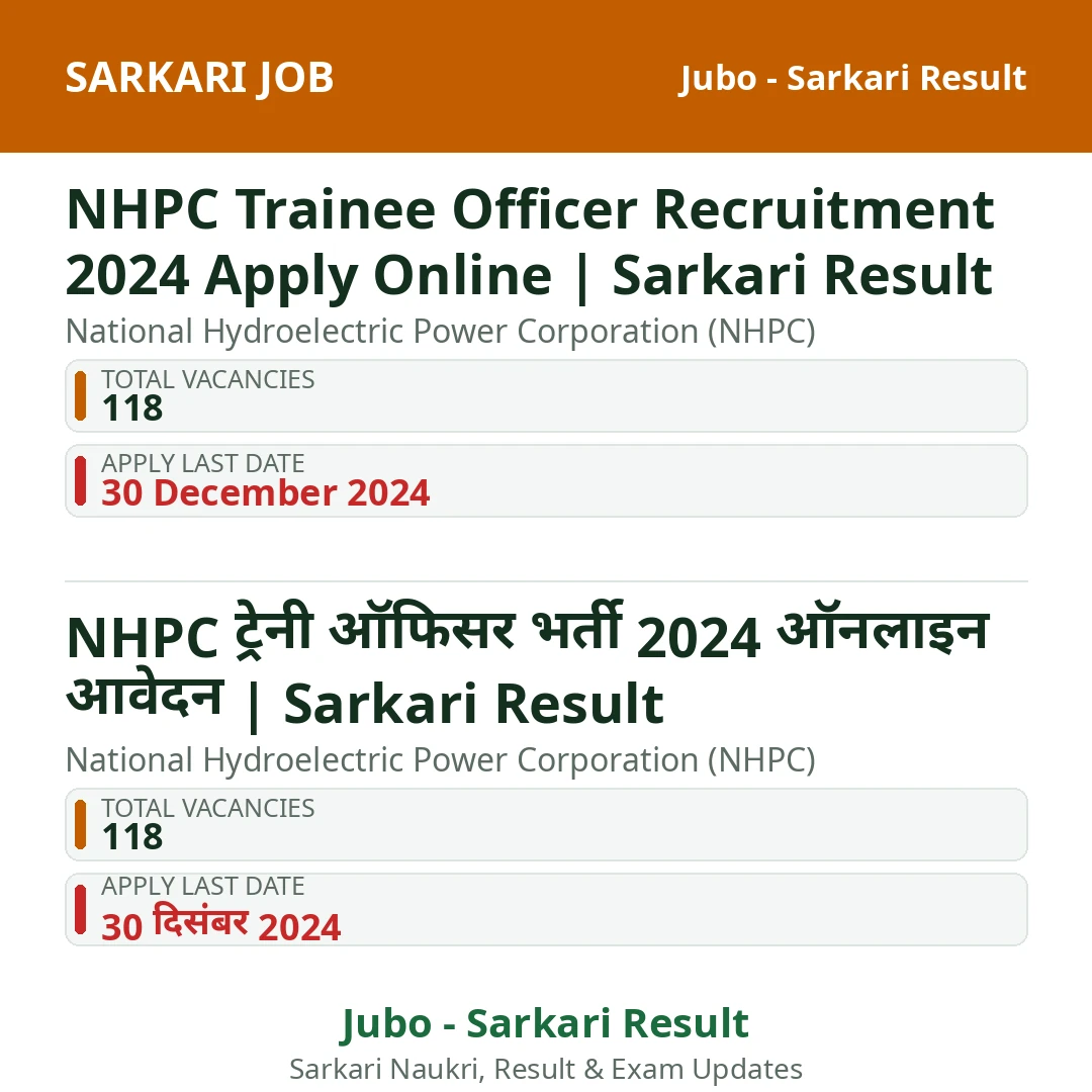 NHPC Trainee Officer Recruitment 2024 Apply Online | Sarkari Result
