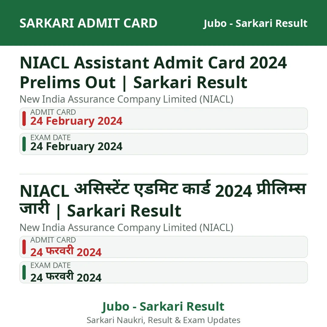NIACL Assistant Admit Card 2024 Prelims Out | Sarkari Result