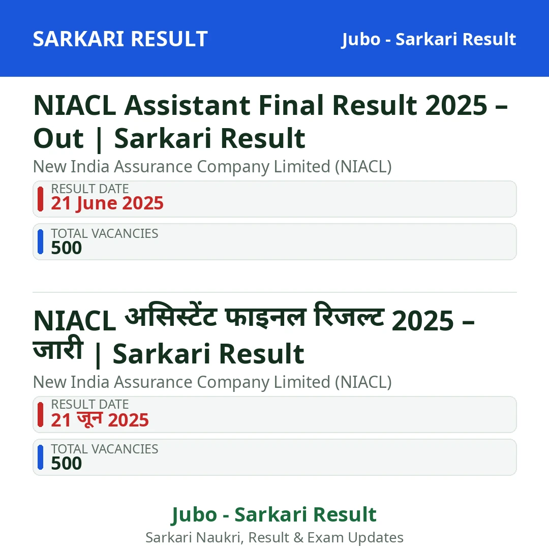 NIACL Assistant Final Result 2025 – Out | Sarkari Result