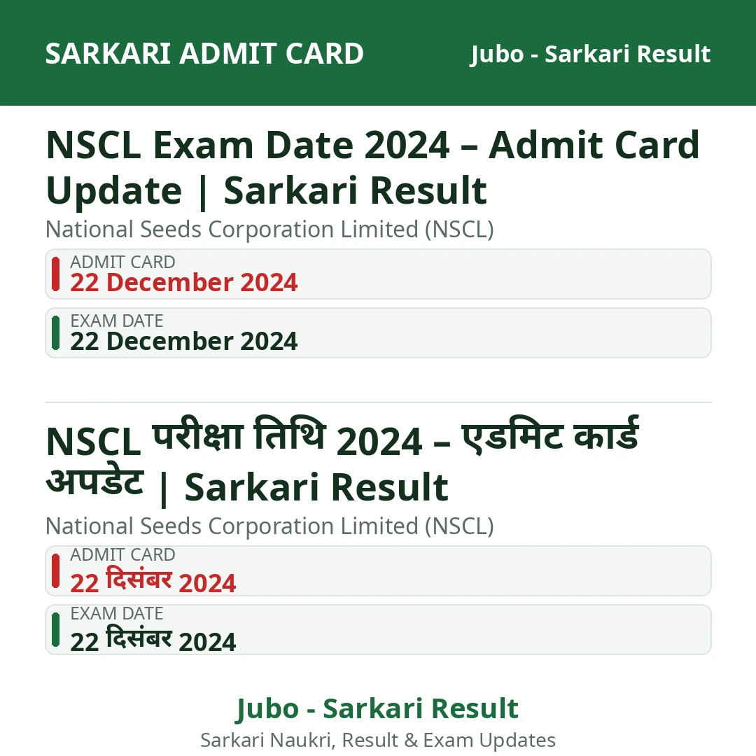 NSCL Exam Date 2024 – Admit Card Update | Sarkari Result