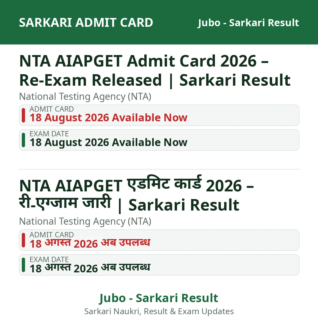 NTA AIAPGET Admit Card 2026 – Re-Exam Released | Sarkari Result