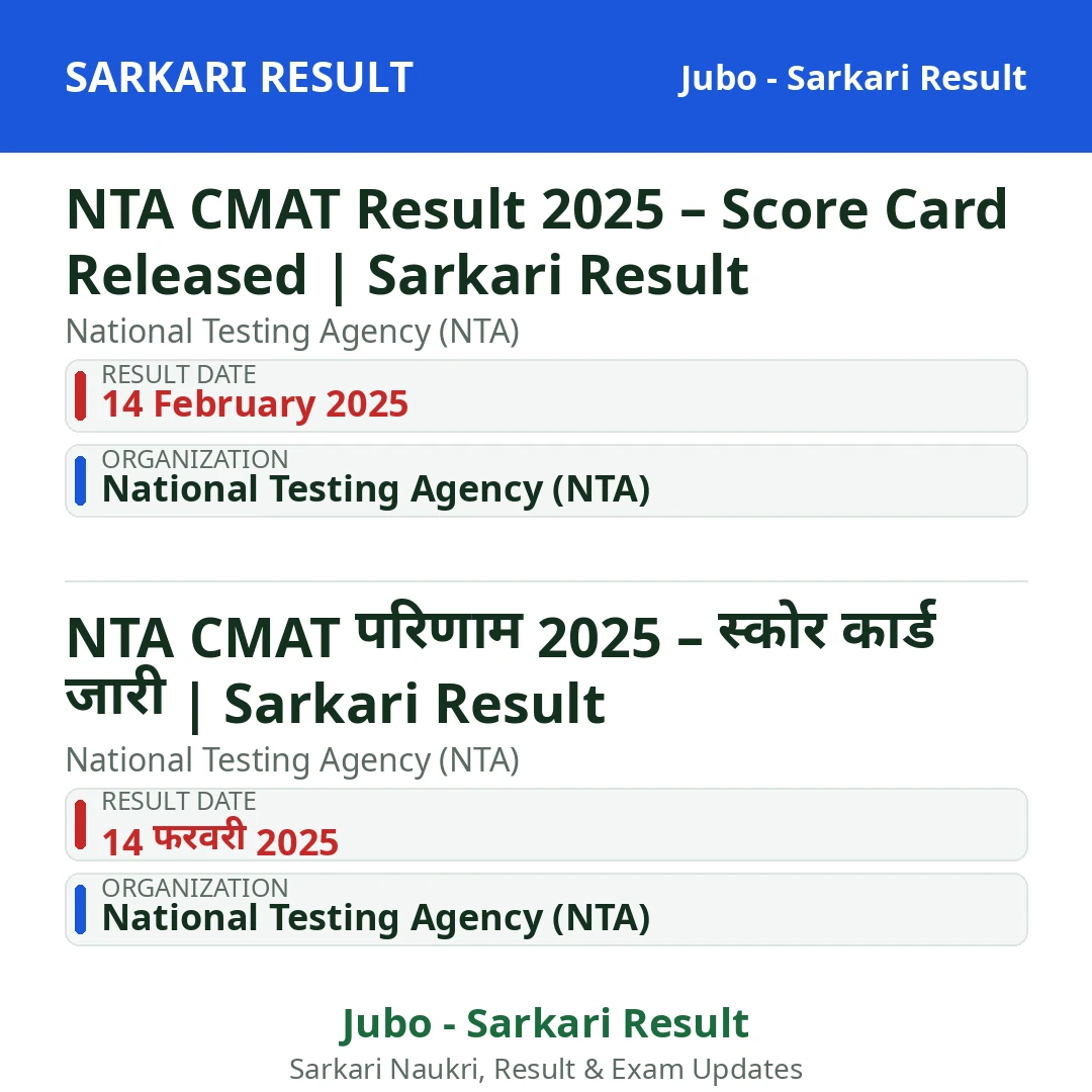 NTA CMAT Result 2025 – Score Card Released | Sarkari Result