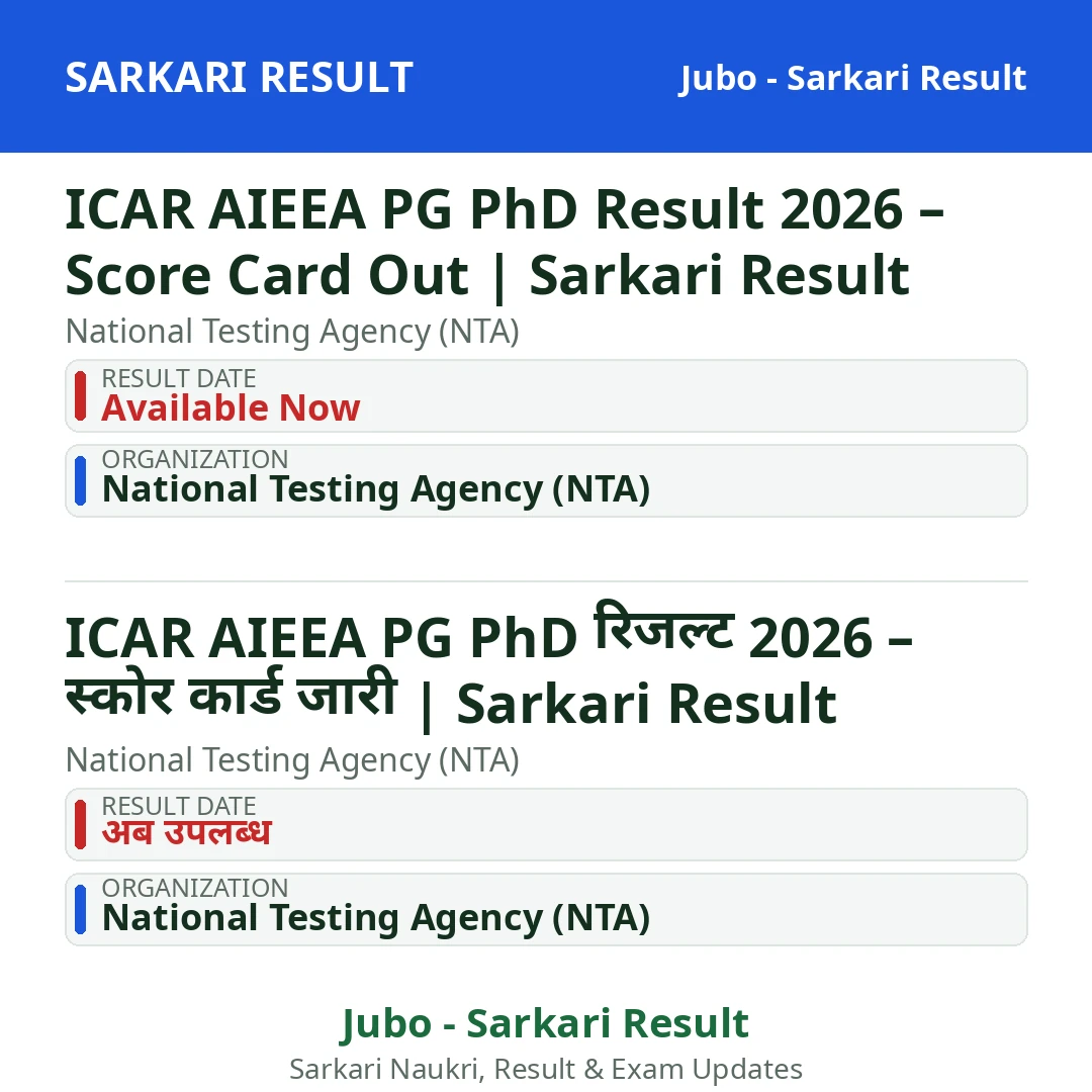ICAR AIEEA PG PhD Result 2026 – Score Card Out | Sarkari Result