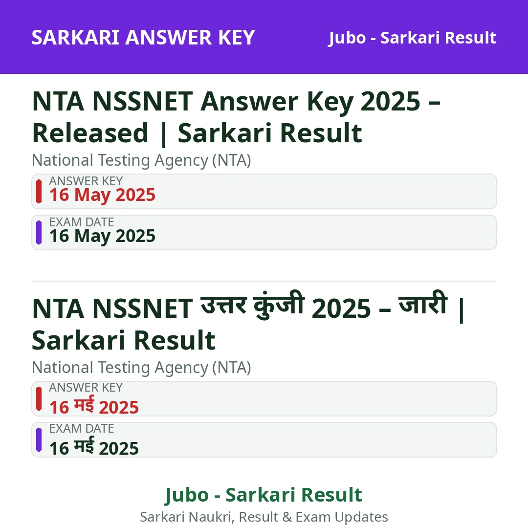 NTA NSSNET Answer Key 2025 – Released | Sarkari Result