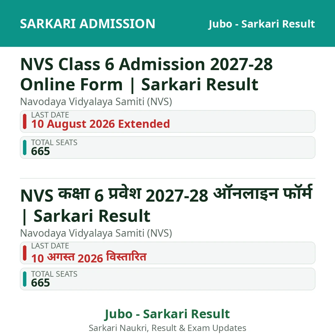 NVS Class 6 Admission 2027-28 Online Form | Sarkari Result
