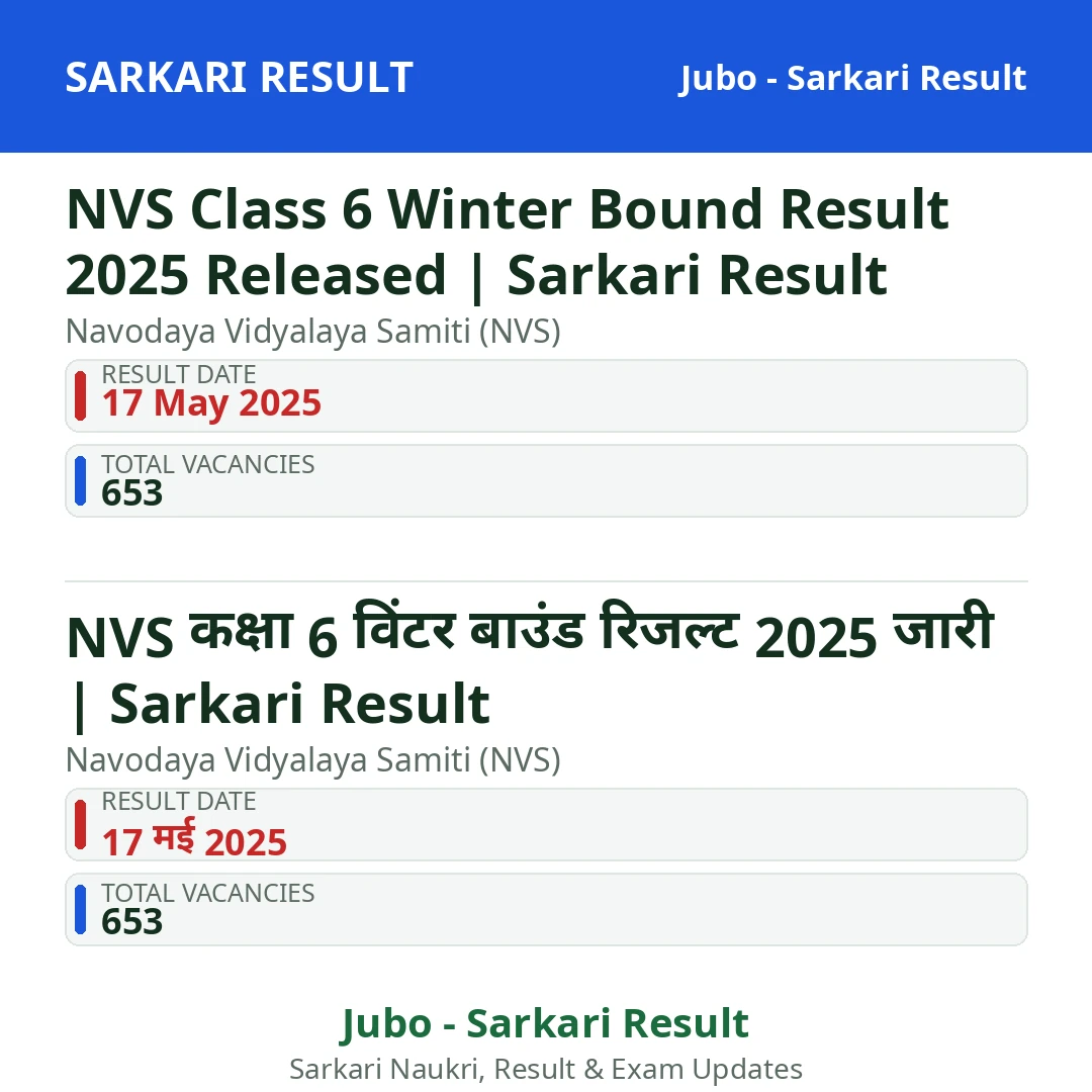 NVS Class 6 Winter Bound Result 2025 Released | Sarkari Result