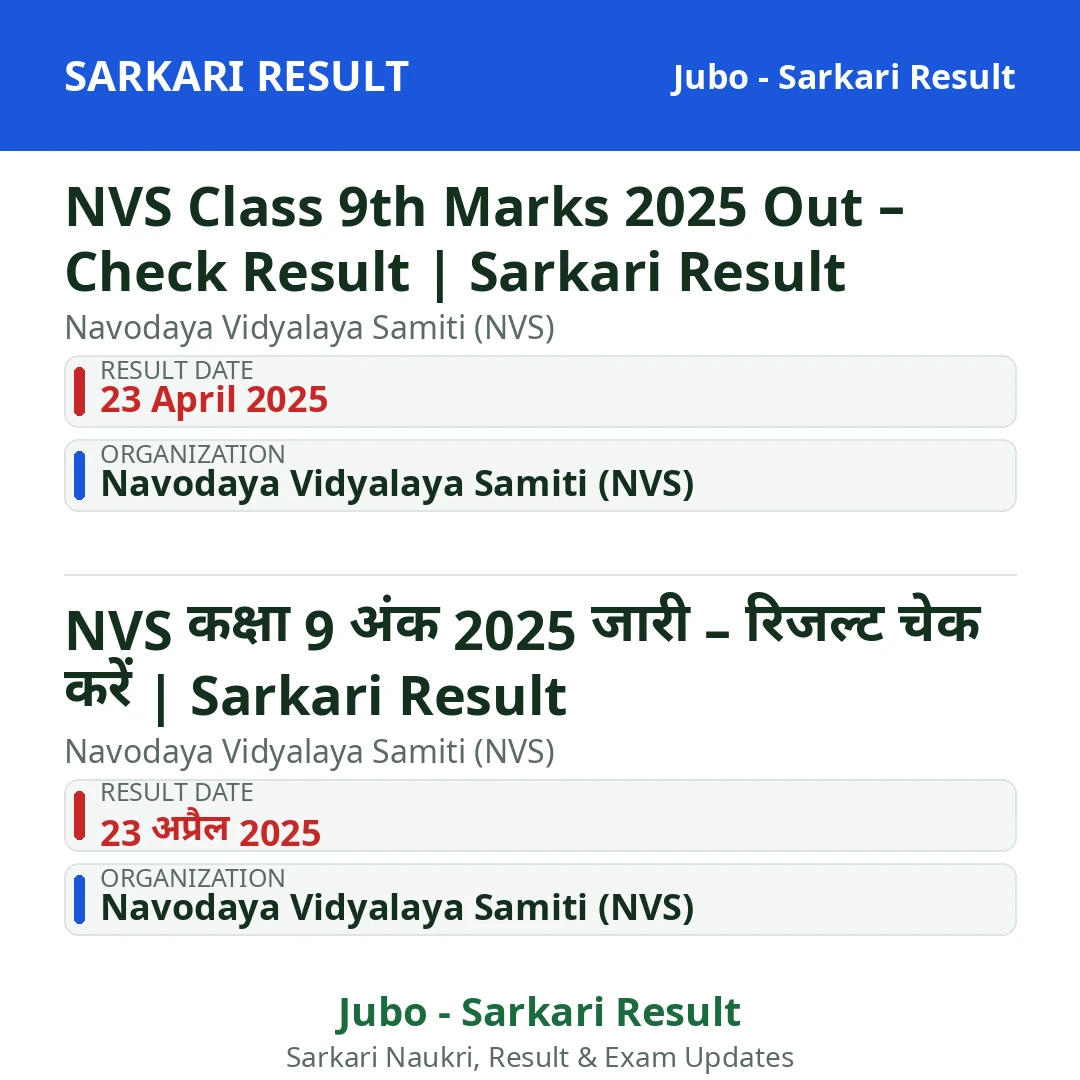 NVS Class 9th Marks 2025 Out – Check Result | Sarkari Result