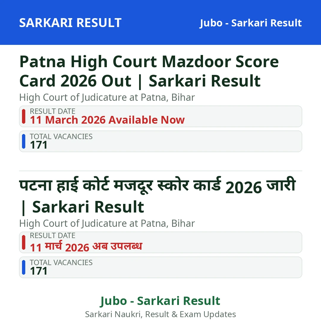 Patna High Court Mazdoor Score Card 2026 Out | Sarkari Result