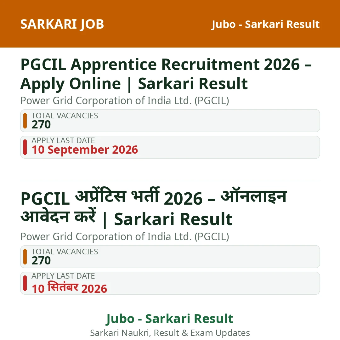 PGCIL Apprentice Recruitment 2026 – Apply Online | Sarkari Result