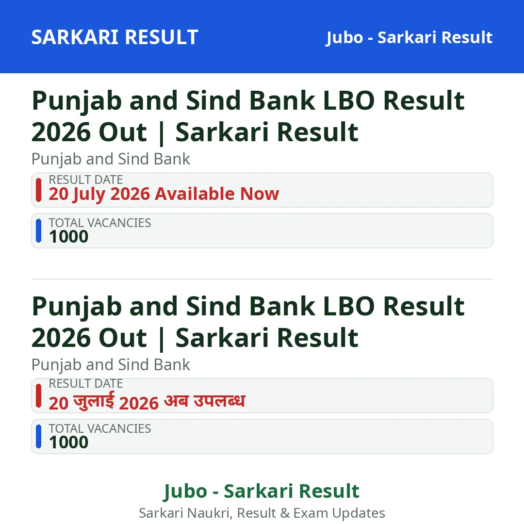 Punjab and Sind Bank LBO Result 2026 Out | Sarkari Result