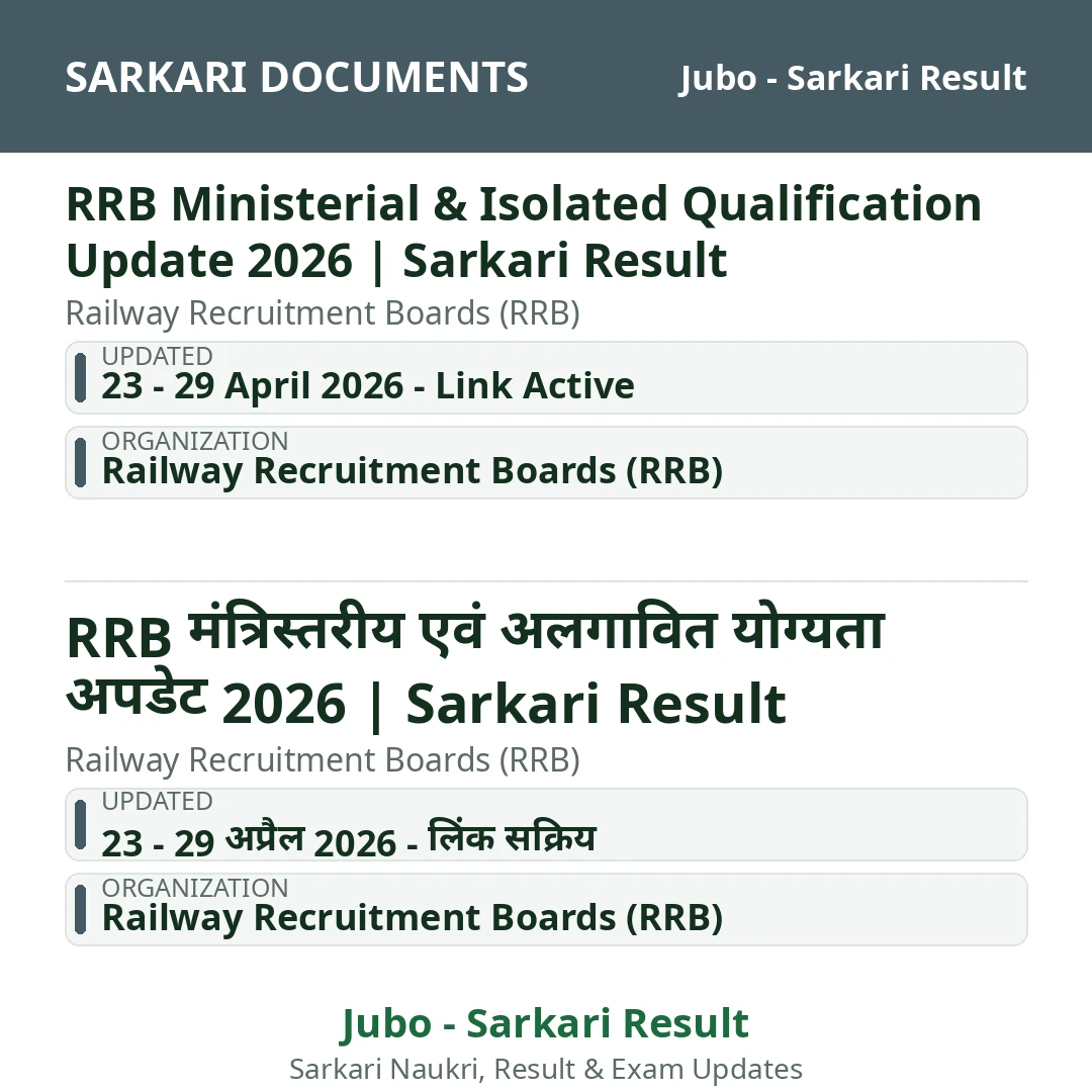 RRB Ministerial & Isolated Qualification Update 2026 | Sarkari Result