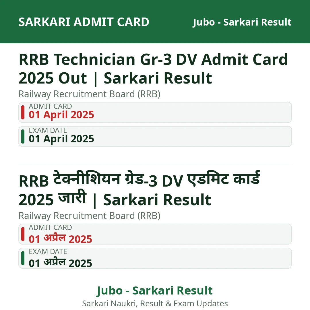 RRB Technician Gr-3 DV Admit Card 2025 Out | Sarkari Result