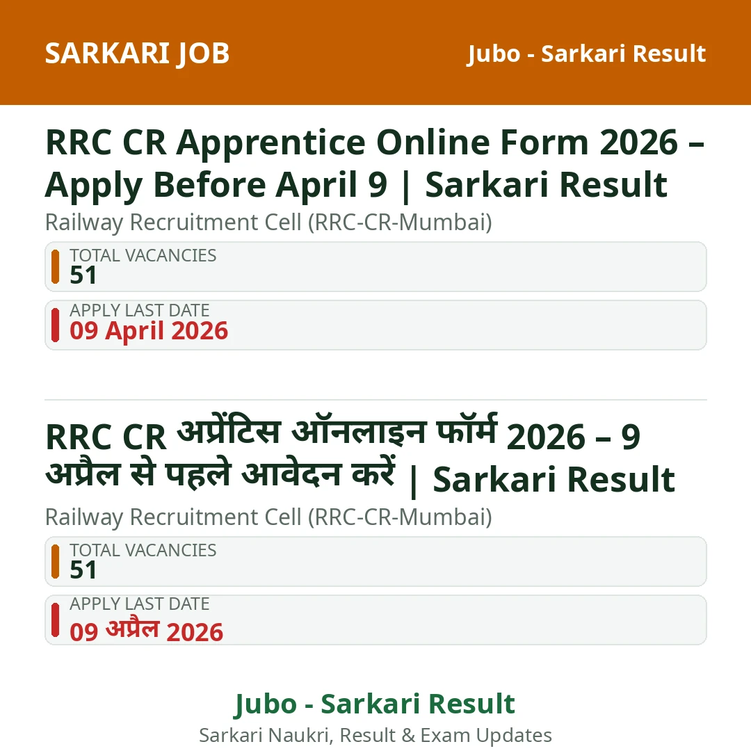 RRC CR Apprentice Online Form 2026 – Apply Before April 9 | Sarkari Result