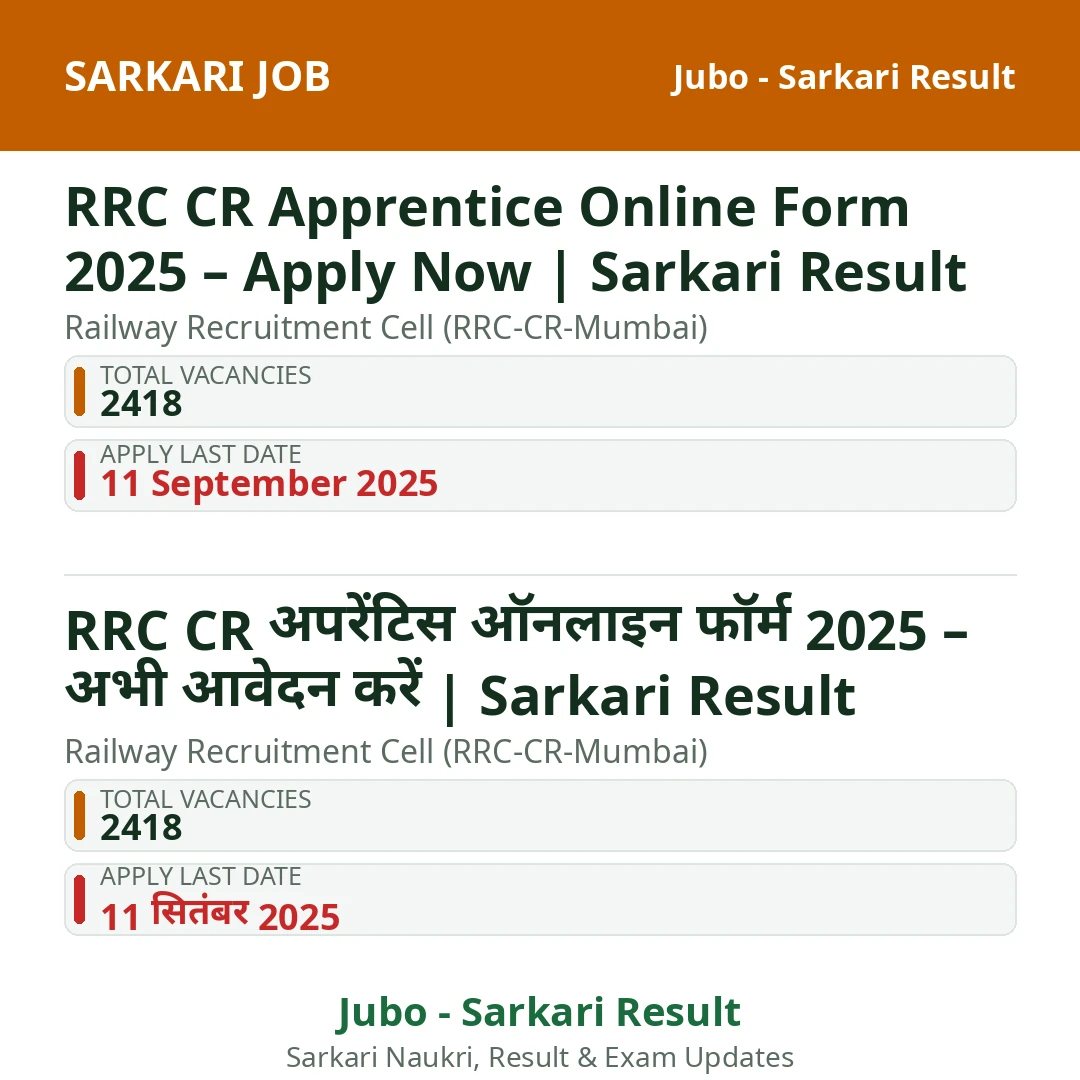 RRC CR Apprentice Online Form 2025 – Apply Now | Sarkari Result
