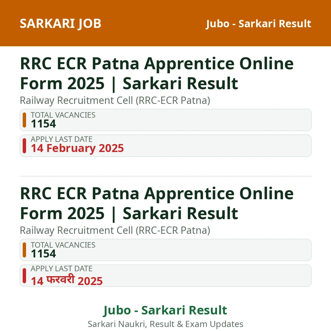 RRC ECR Patna Apprentice Online Form 2025 | Sarkari Result