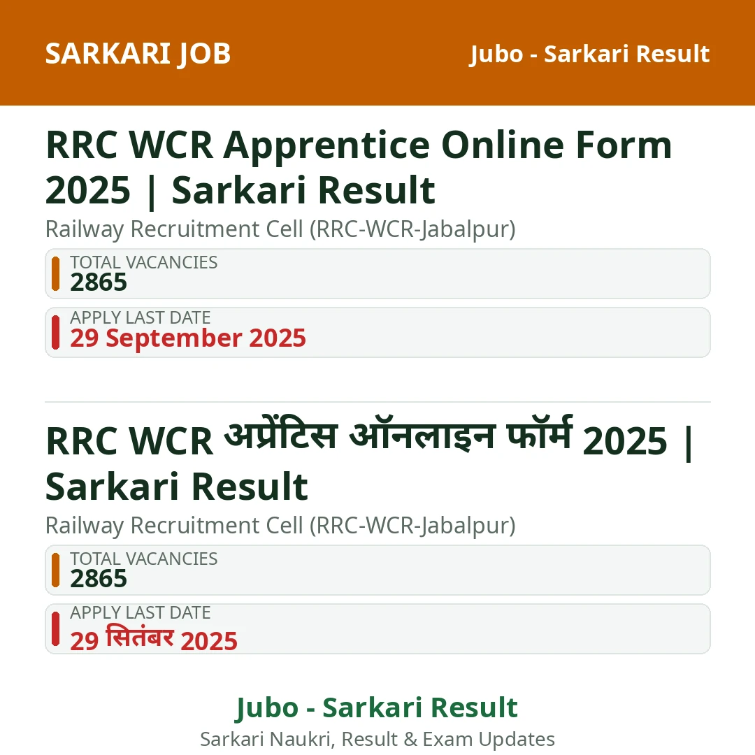 RRC WCR Apprentice Online Form 2025 | Sarkari Result