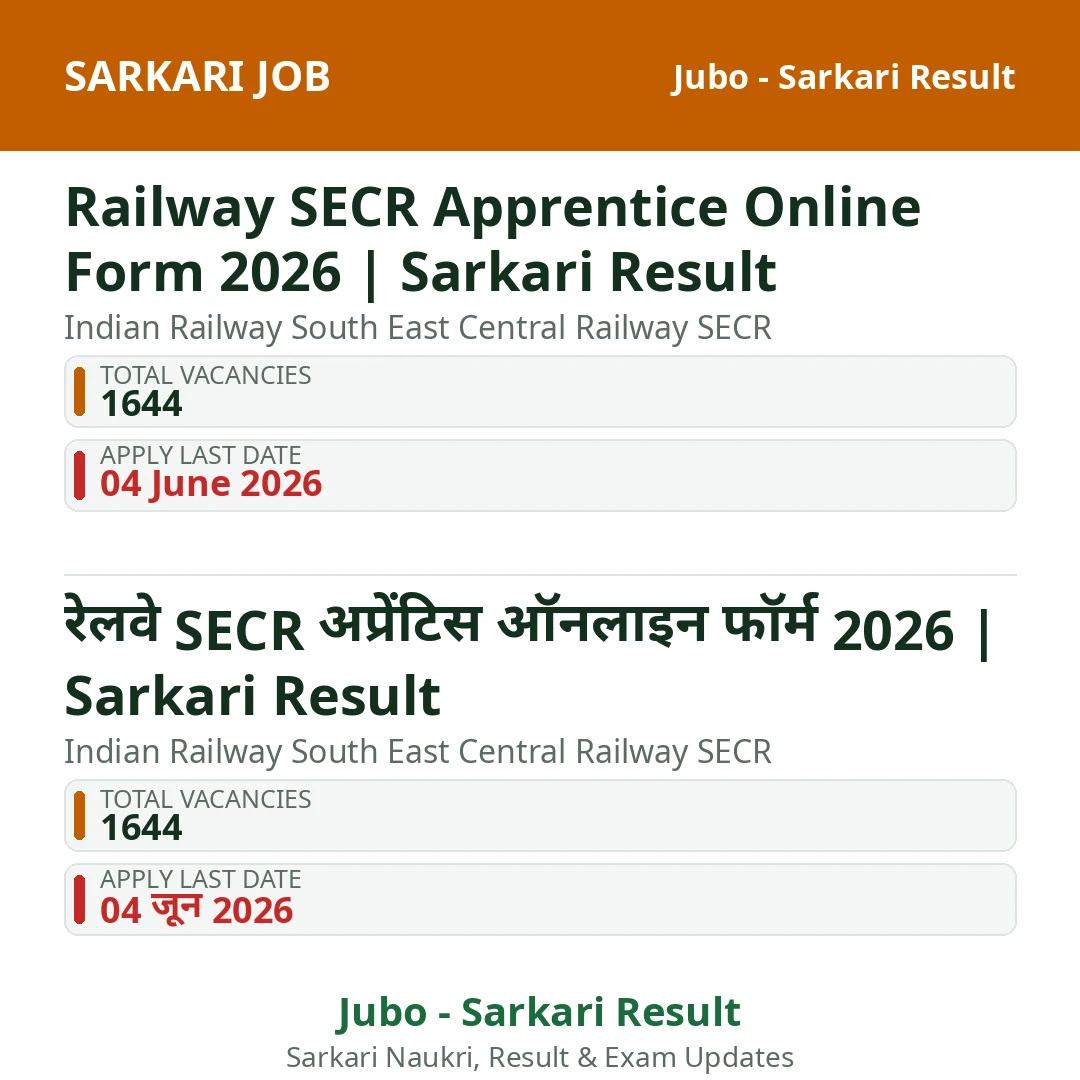 Railway SECR Apprentice Online Form 2026 | Sarkari Result