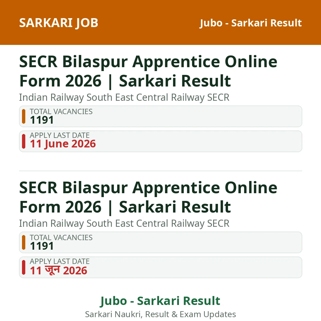 SECR Bilaspur Apprentice Online Form 2026 | Sarkari Result