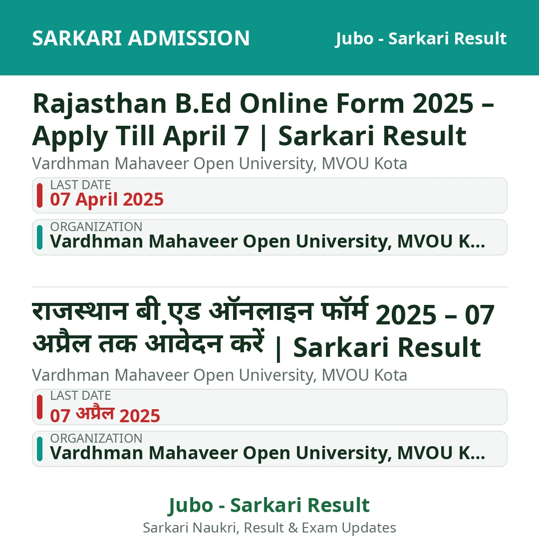 Rajasthan B.Ed Online Form 2025 – Apply Till April 7 | Sarkari Result