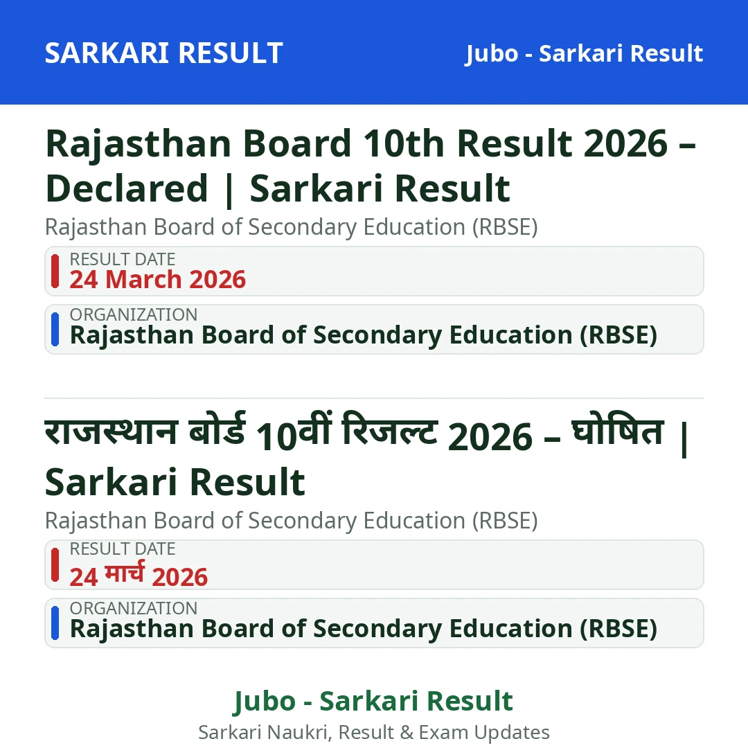 Rajasthan Board 10th Result 2026 – Declared | Sarkari Result