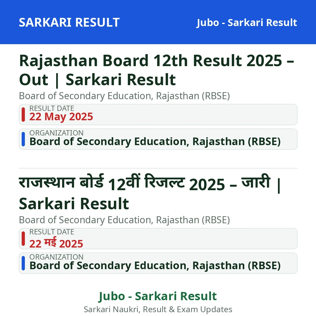 Rajasthan Board 12th Result 2025 – Out | Sarkari Result