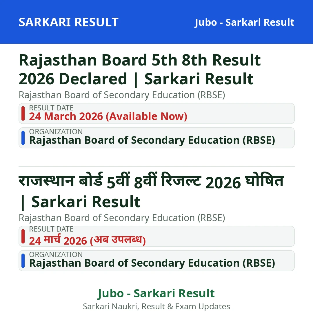 Rajasthan Board 5th 8th Result 2026 Declared | Sarkari Result