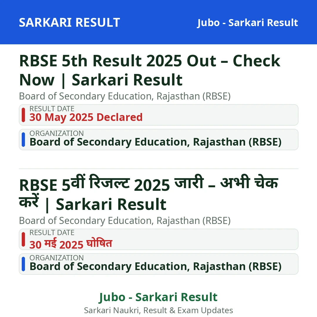 RBSE 5th Result 2025 Out – Check Now | Sarkari Result