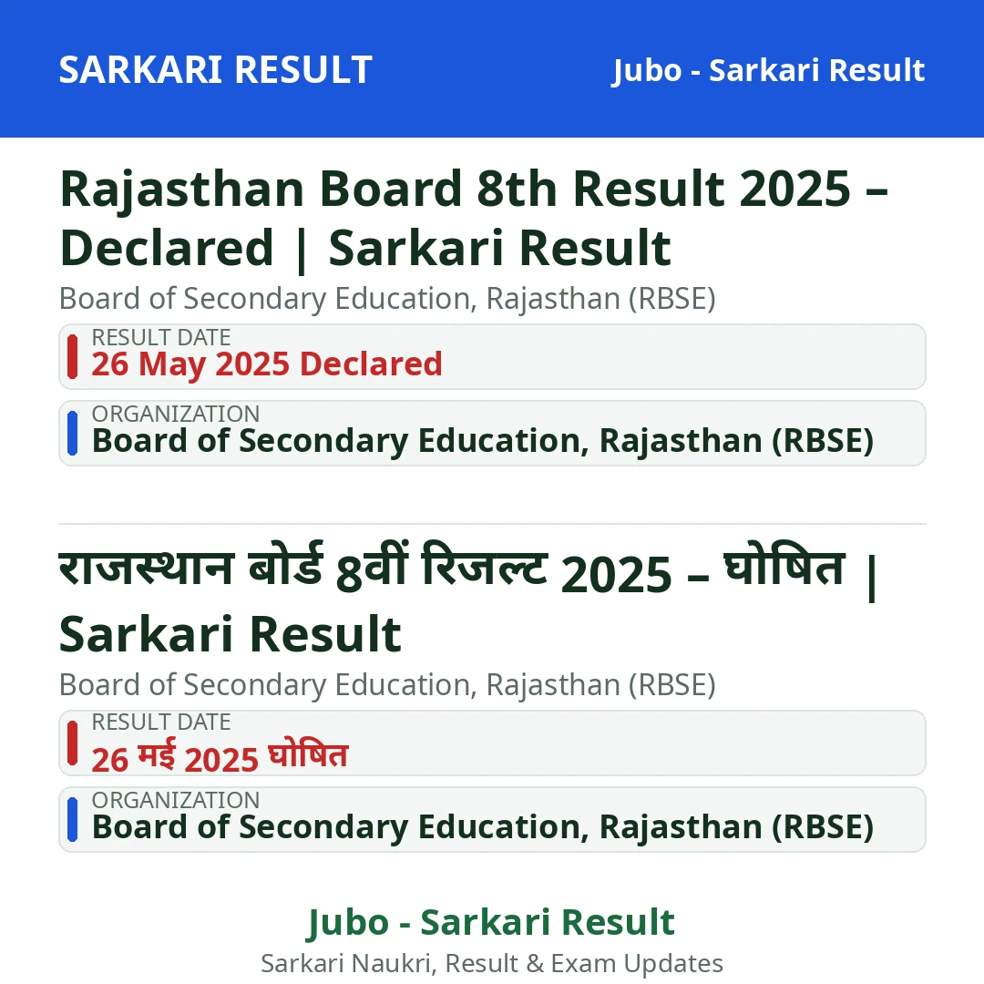 Rajasthan Board 8th Result 2025 – Declared | Sarkari Result