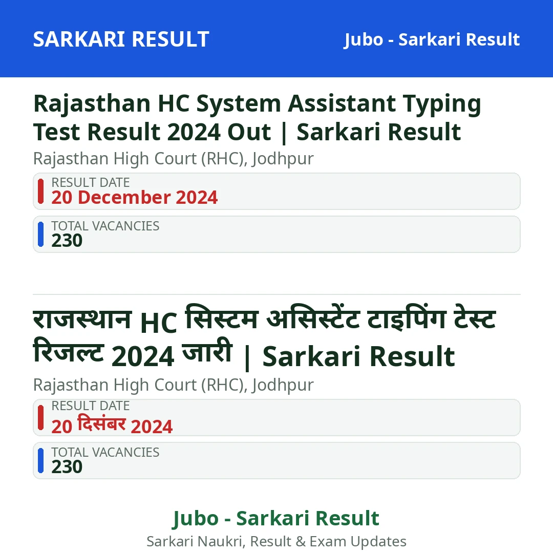 Rajasthan HC System Assistant Typing Test Result 2024 Out | Sarkari Result