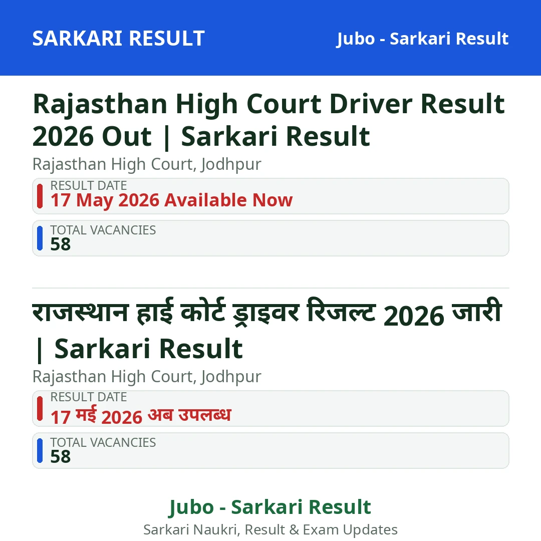 Rajasthan High Court Driver Result 2026 Out | Sarkari Result