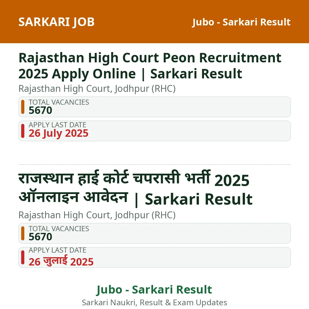 Rajasthan High Court Peon Recruitment 2025 Apply Online | Sarkari Result